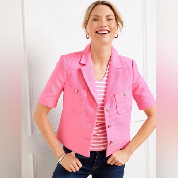 Talbots Jackets & Blazers - Talbots Tweed Short Sleeve Blazer PINK SZ 16